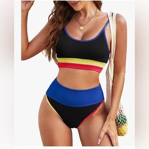 Herseas Womem 2 Piece High Waisted Bestselling Bikini Set Color Block H19